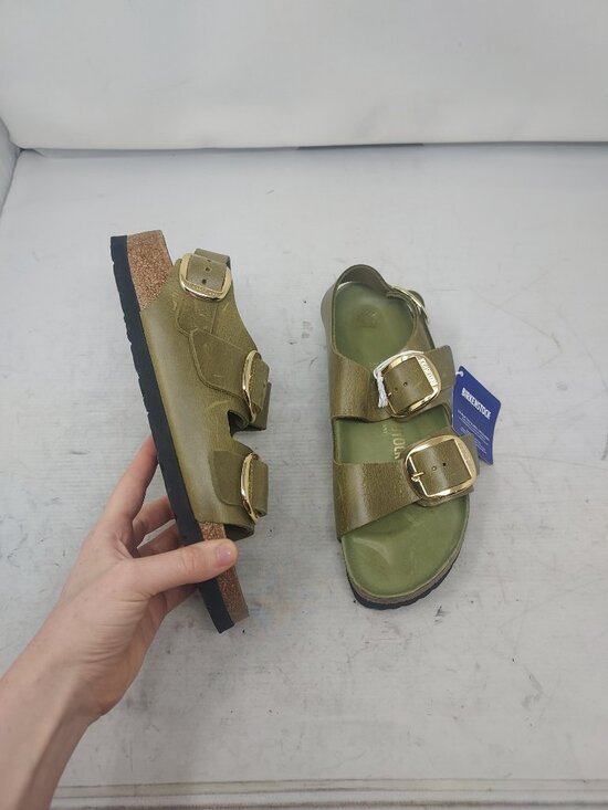 Birkenstock Shoes - Birkenstock WOMENS Olive Green Milano Big Buckle Patent Sandal